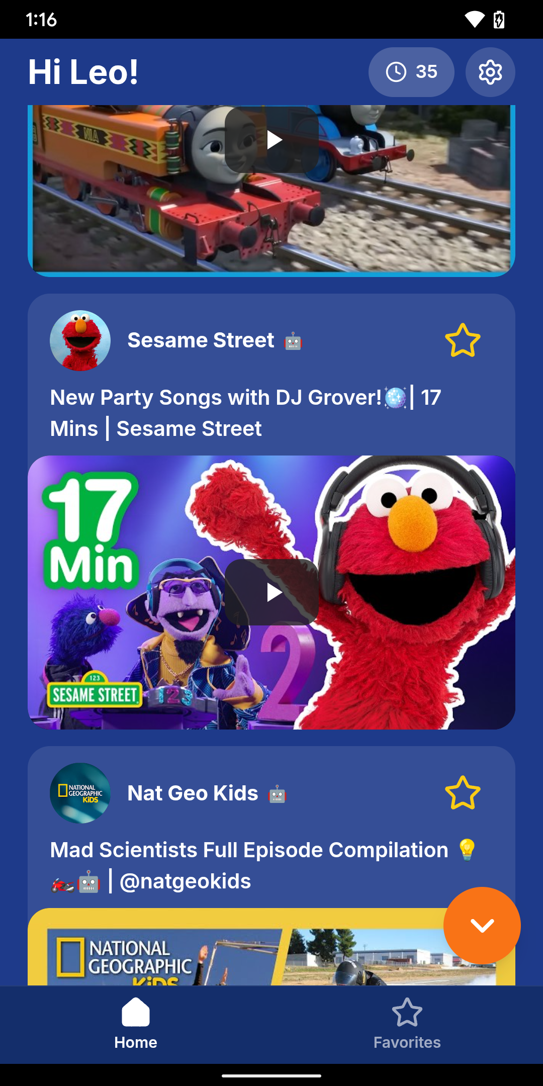 Feed with content for a child